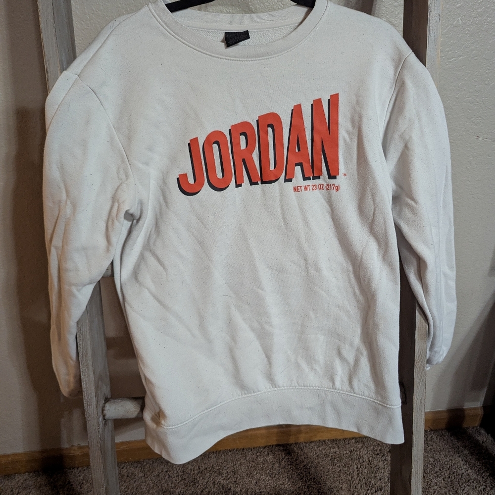 Jordan White Crewneck with Red Lettering
